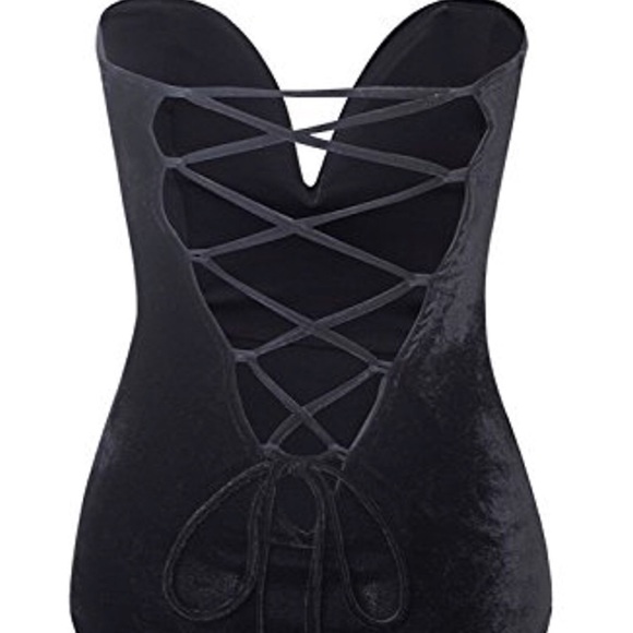 💋Kemba Black Velvet Bandeau Lace back bodysuit💋 - Picture 3 of 4